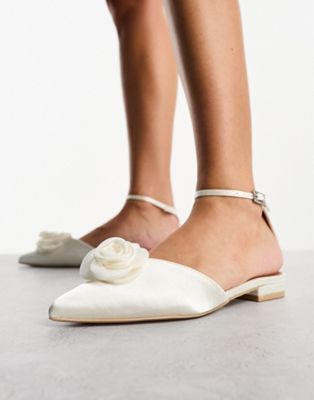 Bridal River flat shoes with corsage in ivory satin