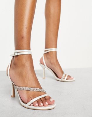 Bridal Runi heeled sandals with twist embellishment in ivory satin