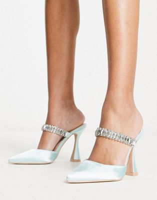 Malisha backless heeled shoes in blue satin