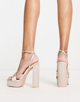 Margot platform heeled sandals in blush satin