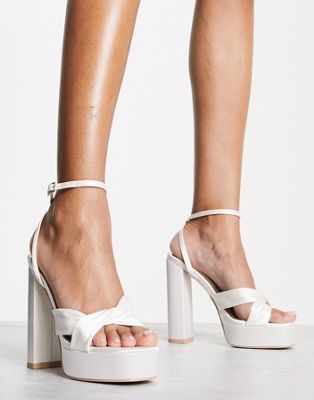 Margot platform heeled sandals in ivory satin