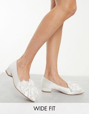 Aafya flat shoes with bow in ivory satin