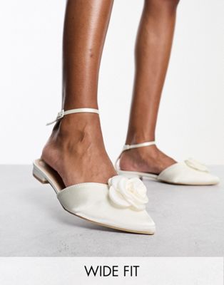 Bridal River flat shoes with corsage in ivory satin