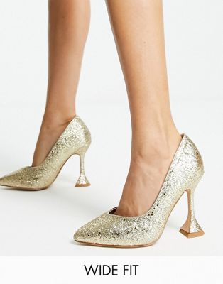 Bridal Tassy glitter court shoes in gold