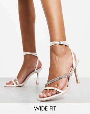 Runi Bridal heeled sandals with twist embellishment in ivory satin