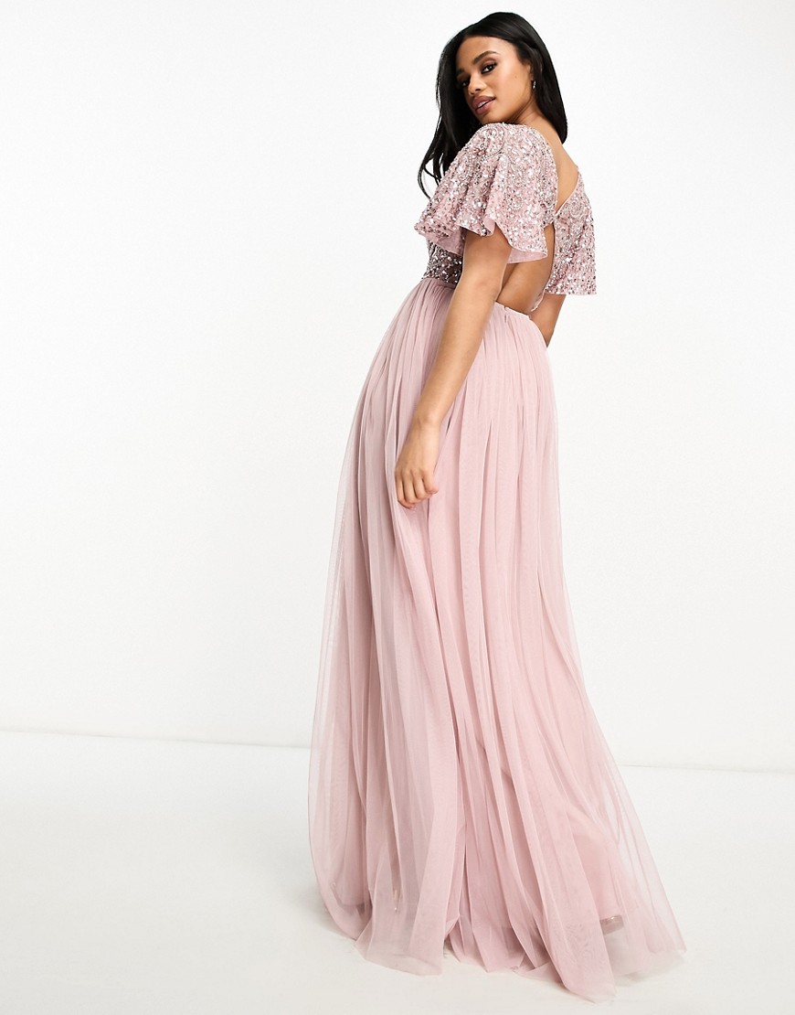 Beauut Bridesmaid embellished maxi dress with open back detail in frosted pink