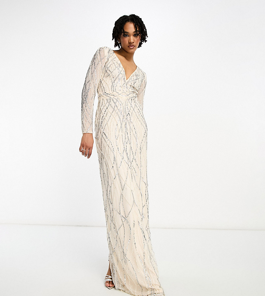 Beauut Bridesmaid Tall allover embellished maxi dress in champagne-Neutral