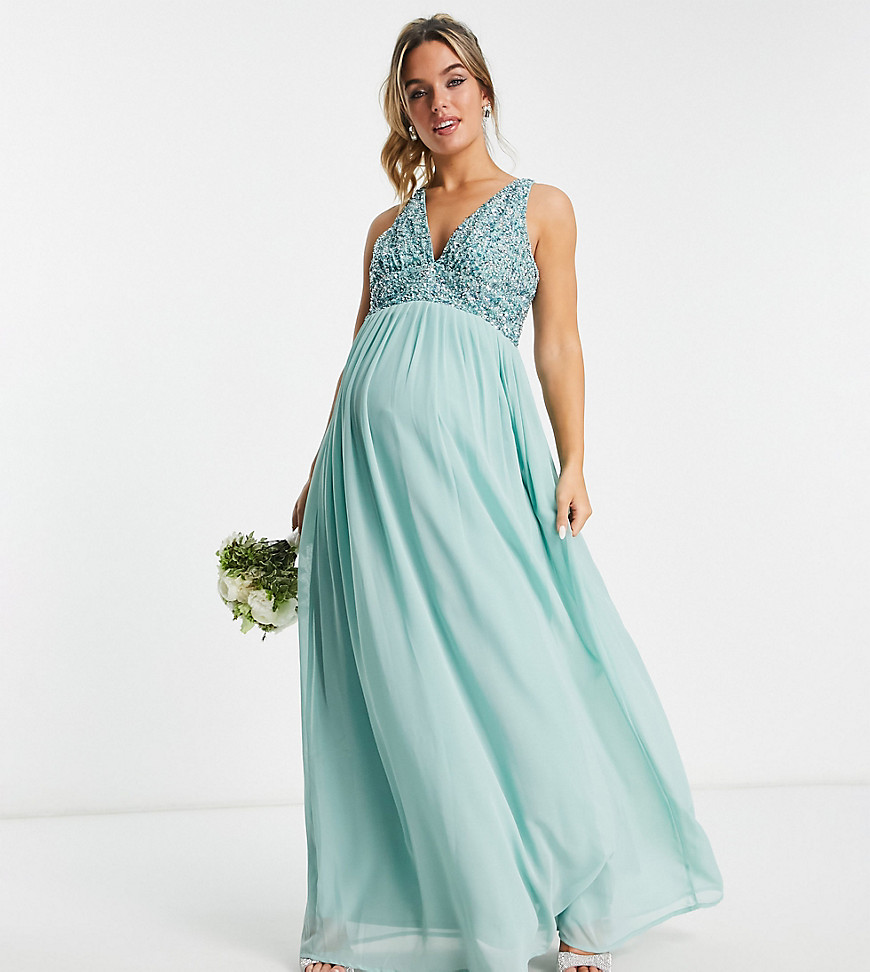 Beauut Maternity Bridesmaid embellished V neck maxi dress in aqua sage-Green