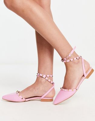 laurena studded wrap around ankle flat shoes in lilac