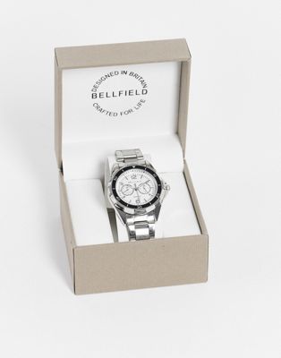 Bellfield mens silver tone bracelet watch with white dial - Click1Get2 Cyber Monday