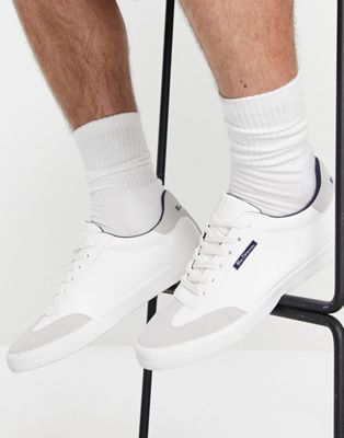lace up contrast trainers in white and grey