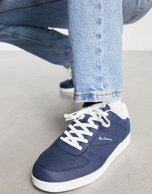 minimal lace up trainers in white with navy lining