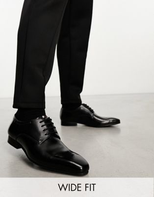wide fit leather oxford lace up shoes in black leather
