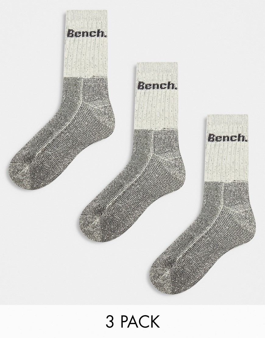 Bench Barron 3 pack solid and twisted marl mix boot socks in off white