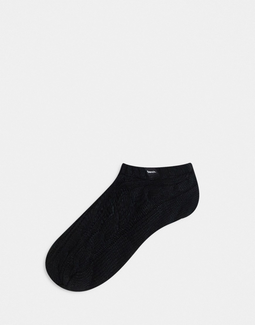 Bench Garton sherpa lined solid cable knit ankle slipper socks in black