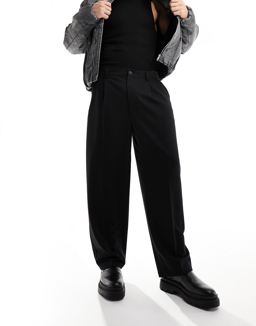 Bershka baggy tailored trouser in black