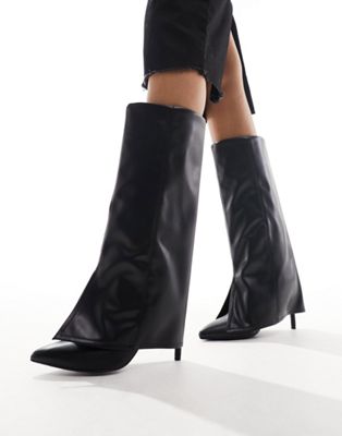 calf length faux leather covered boots in black