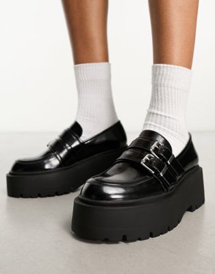 chunky loafer with buckle detail in black