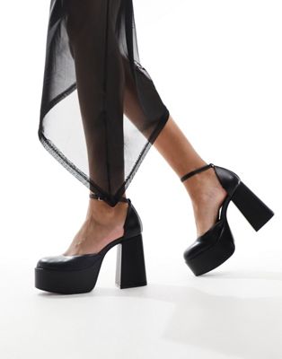 faux leather platform heeled sandals in black