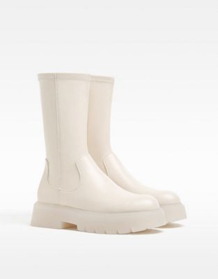 pull on chelsea boots in beige with clear sole