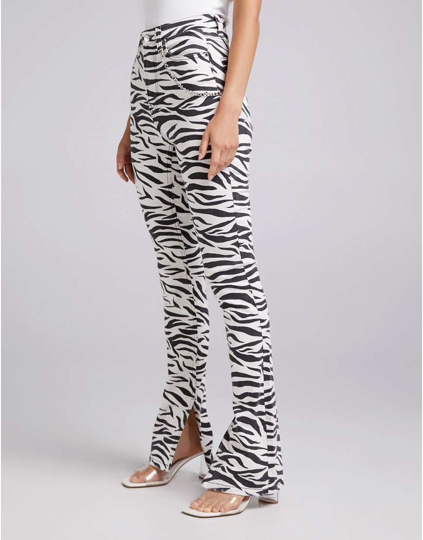 Bershka straight leg trouser in zebra print-Multi