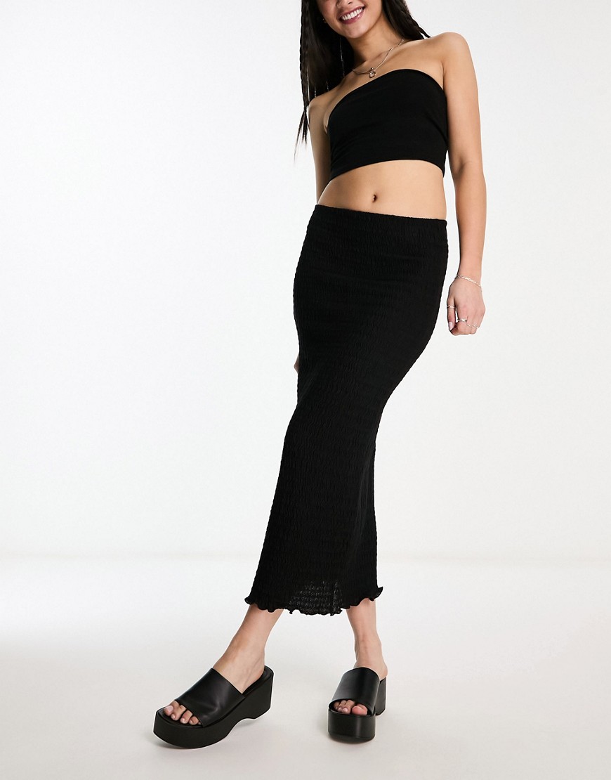 Bershka textured midi skirt in black