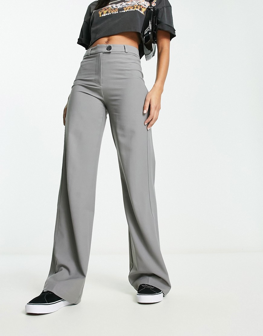 Bershka wide leg tailored trousers in grey