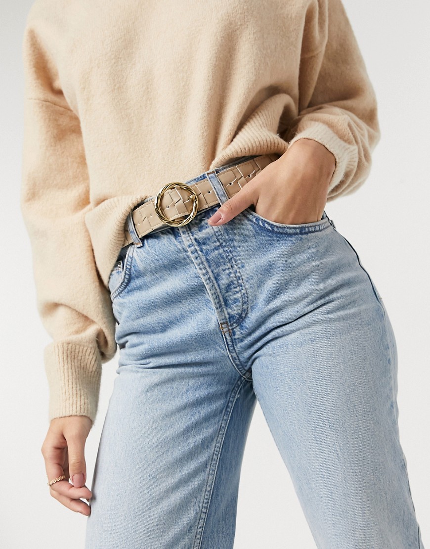 фото Бежевый джинсовый ремень квадратного переплетения с круглой витой пряжкой asos design