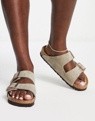 Arizona suede flat sandals in taupe