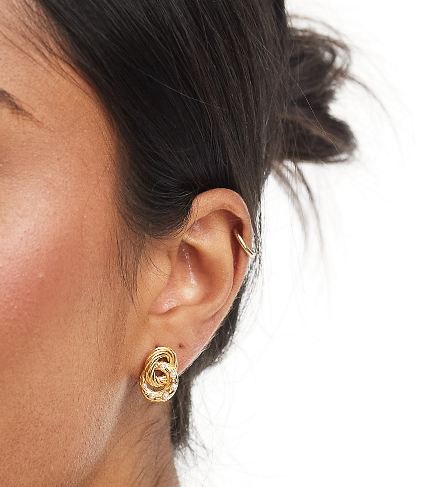 Bohomoon cordelia gold plated stainless steel pearl detail twist stud earrings