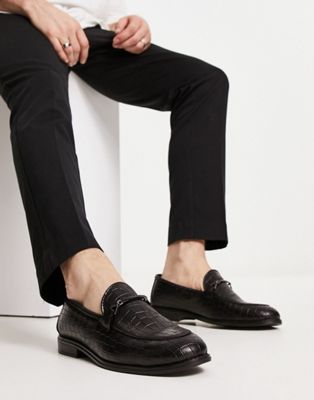 embossed trim loafers in black