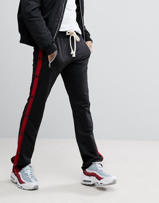 boohooMAN boohooMAN Skinny Fit Joggers With Poppers In Black