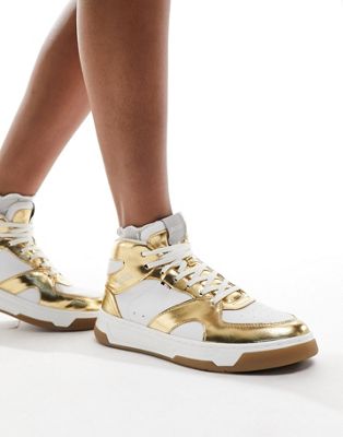 Baltimore hi-top trainers in white and gold