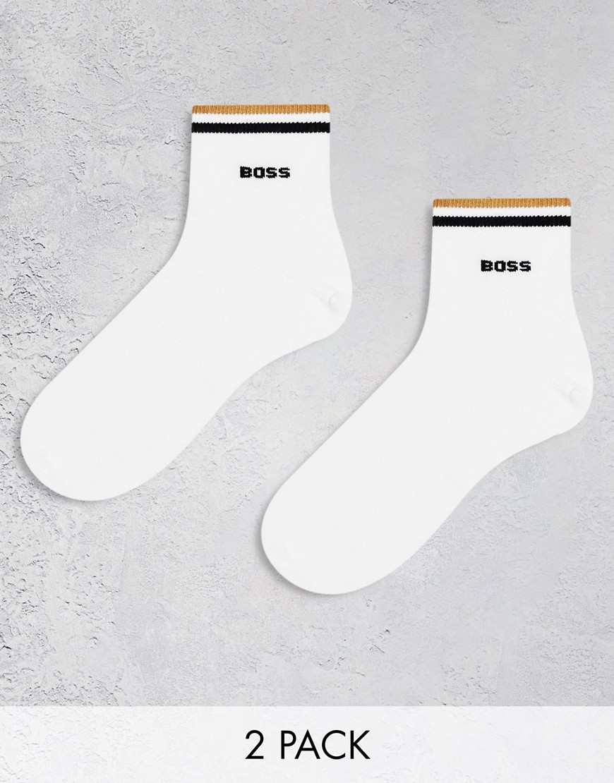 Boss Bodywear 2 pack logo stripe socks in white
