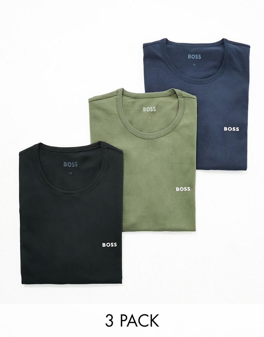 Boss Bodywear 3 pack of t-shirts in green, navy and black-Multi