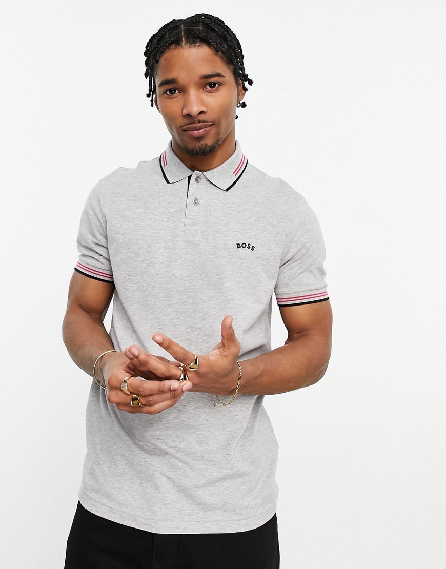 BOSS Green Paul Curved slim fit polo in grey