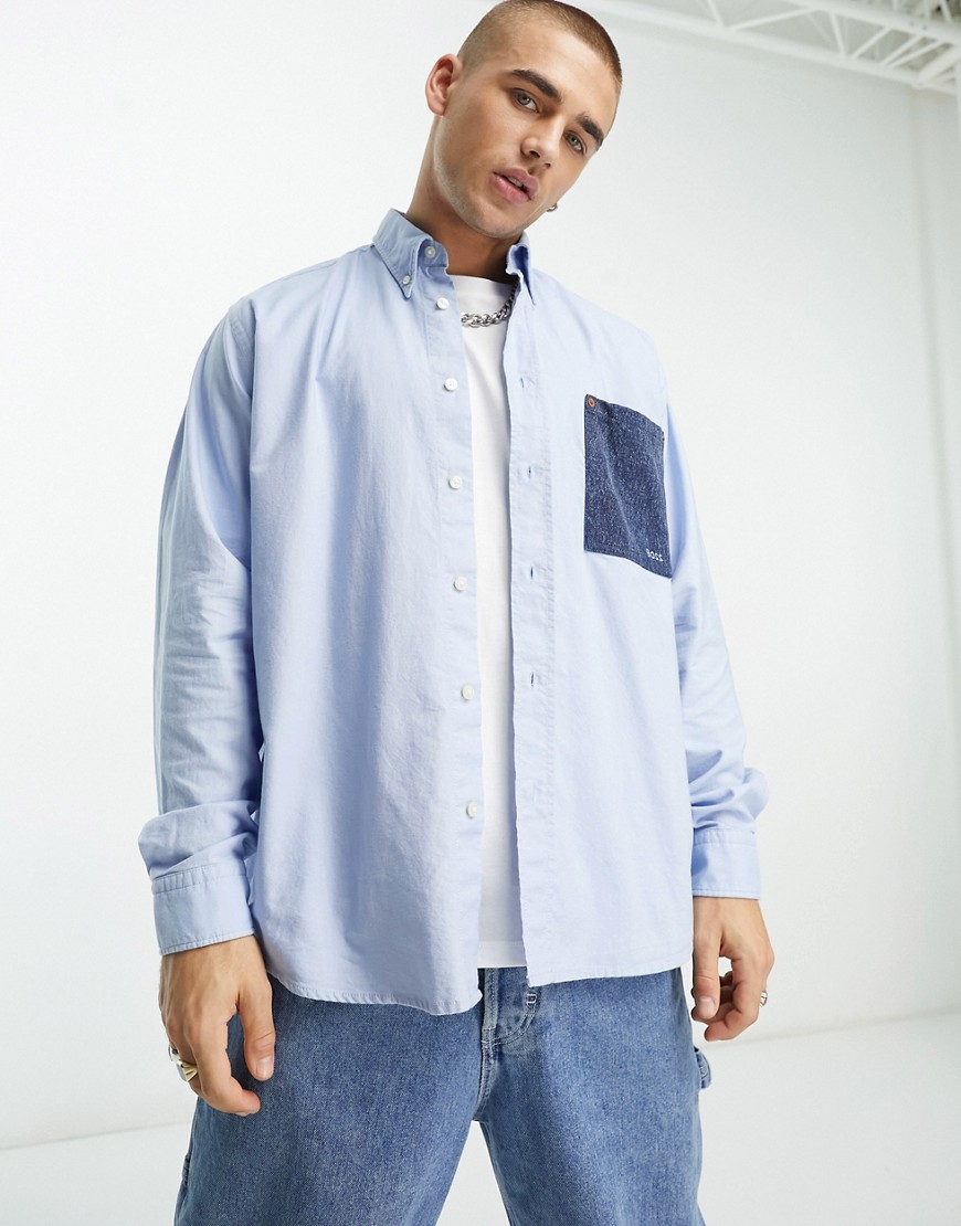 BOSS Orange Lambey relaxed fit long sleeve shirt in blue with contrast pocket
