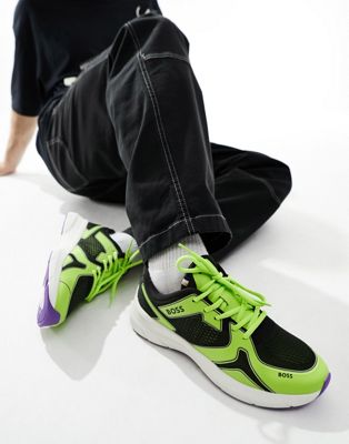 BOSS Owen runner trainers in black and green