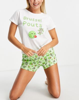 Brave Soul christmas brussel sprouts short pajamas in white and green - Click1Get2 Deals