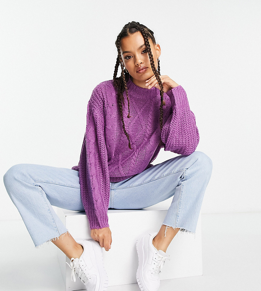 Brave Soul Petite tokyo oversized cable knit jumper in purple