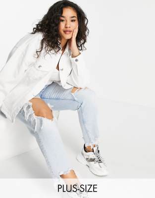 Brave Soul Plus chas white denim jacket - Click1Get2 On Sale