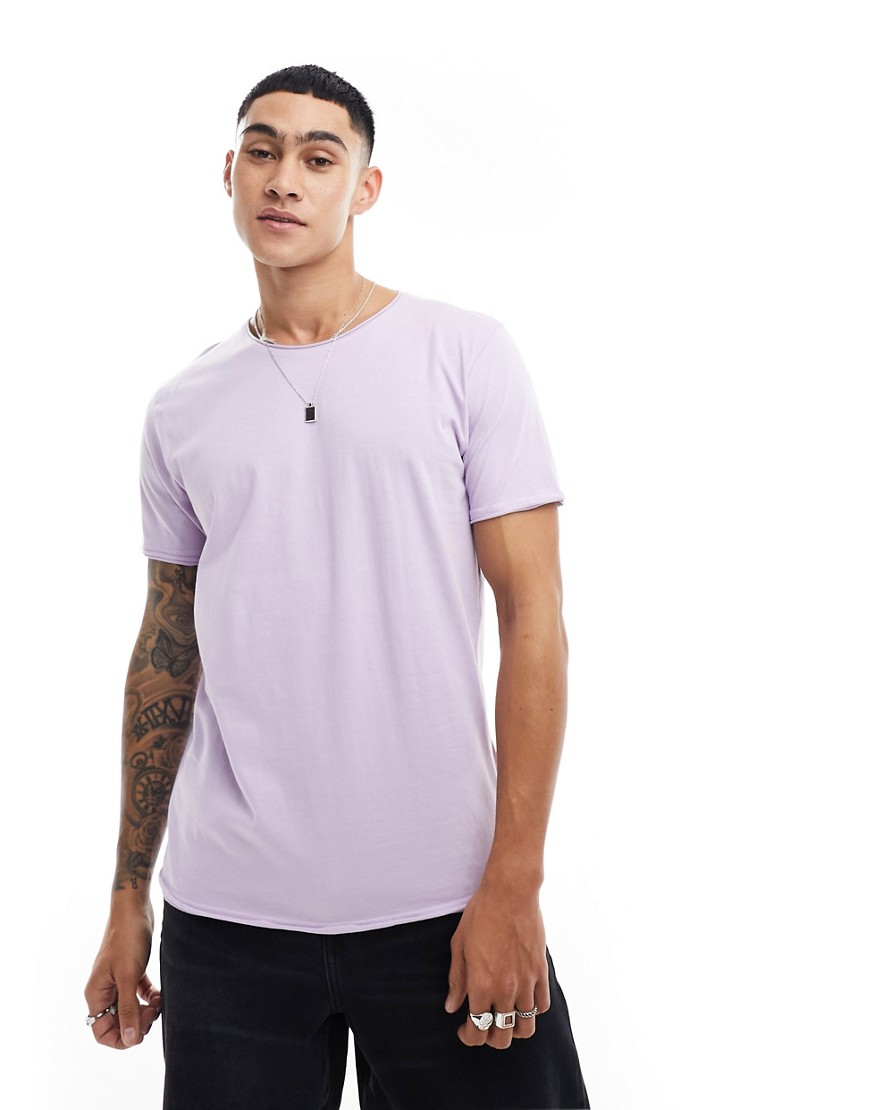 Brave Soul raw edge t-shirt in pastel lilac-Purple