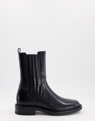 flat high leg chelsea boots in black leather