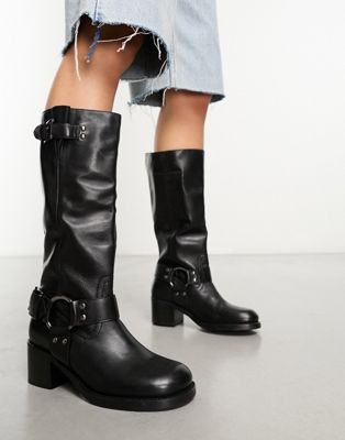 New Camperos biker harness knee boots in black leather