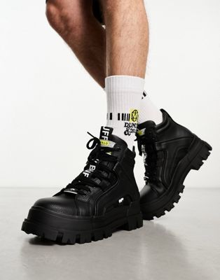 vegan aspha mid chunky boots in black