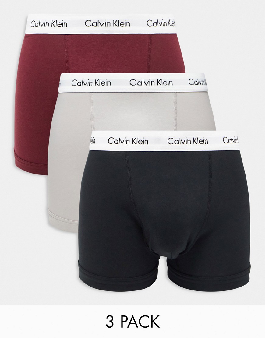 Calvin Klein 3-pack trunks in black, grey and burgundy-Multi
