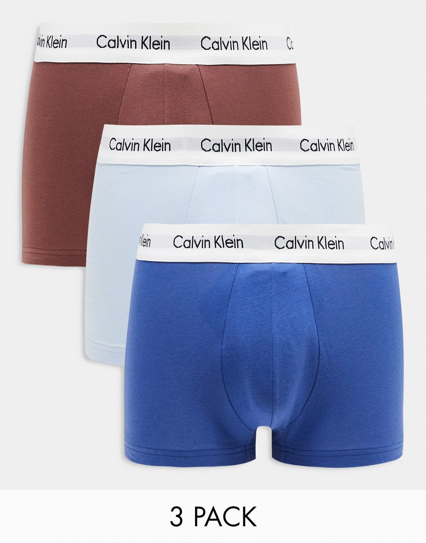 Calvin Klein 3-pack trunks in blue, light blue and rust-Multi