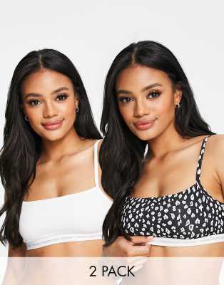 Calvin Klein CK One unlined 2 pack cami strap bralettes in white and cheetah print - Click1Get2 Offers