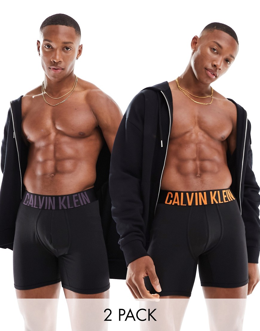 Calvin Klein intense power 2-pack boxers with coloured logo waistband in black