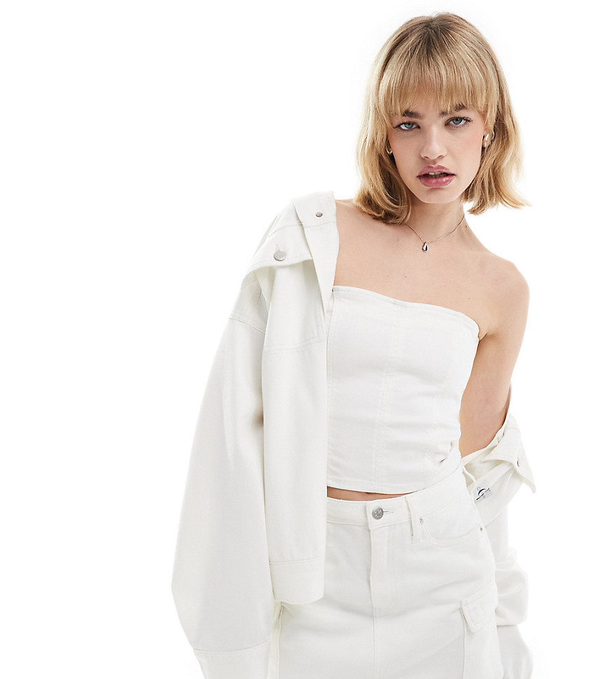 Calvin Klein Jeans co-ord denim zip bustier in white wash - ASOS Exclusive